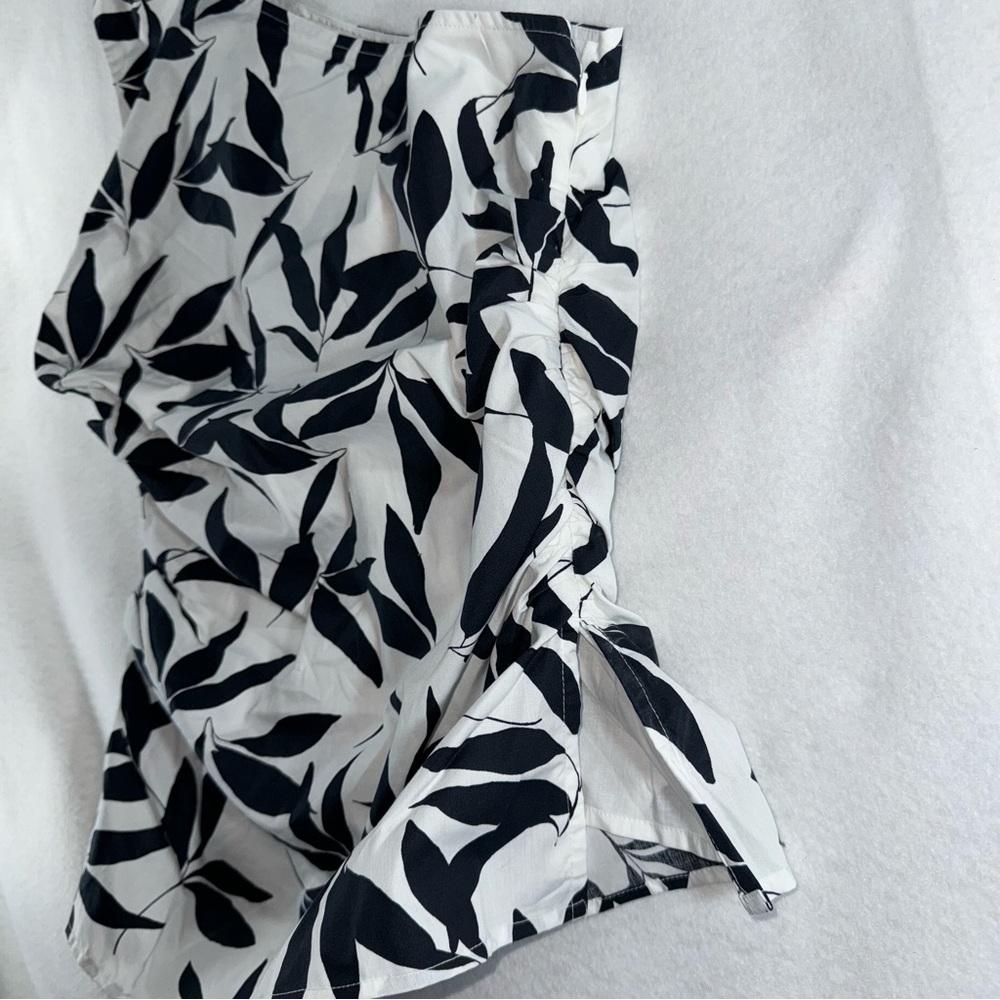 One-Shoulder Black and White Leaf Print Top formal business casual beach summer - Picture 5 of 15